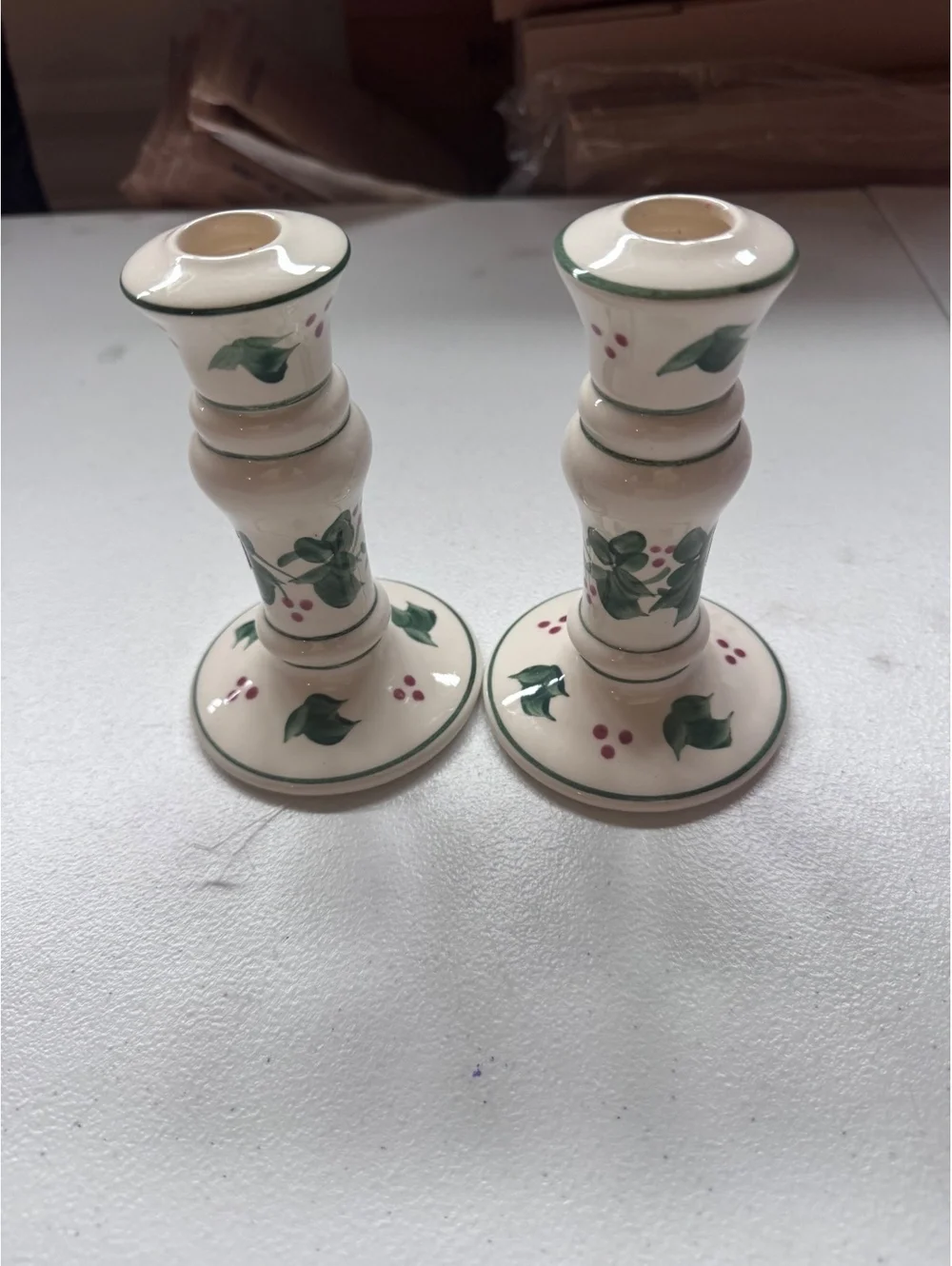 Vintage Pottery by Levine Candlestick Holders Set of 2 Ivy Berry Ceramic